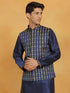 Vastramay Men's Navy Blue Dupion Silk Nehru Jacket